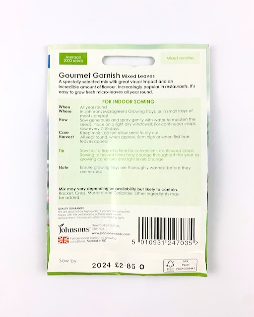 Gourmet garnish microgreens back